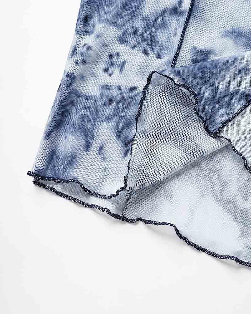 Abstract-Print Mesh Long-Sleeve Top