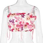 Printed Strappy Open-Back Cami Top with Ruched Details
