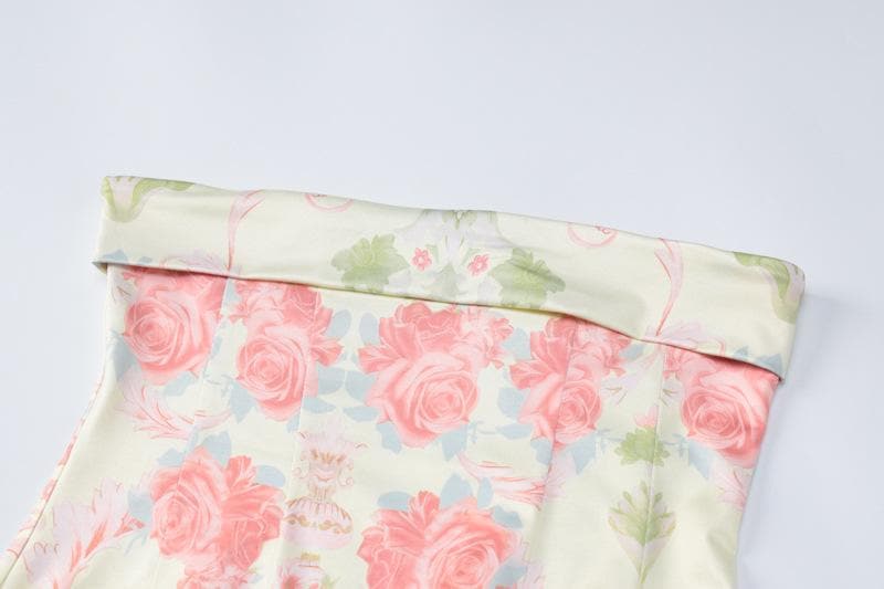 Floral Strapless Contrast-Detail Dress with an Open Back