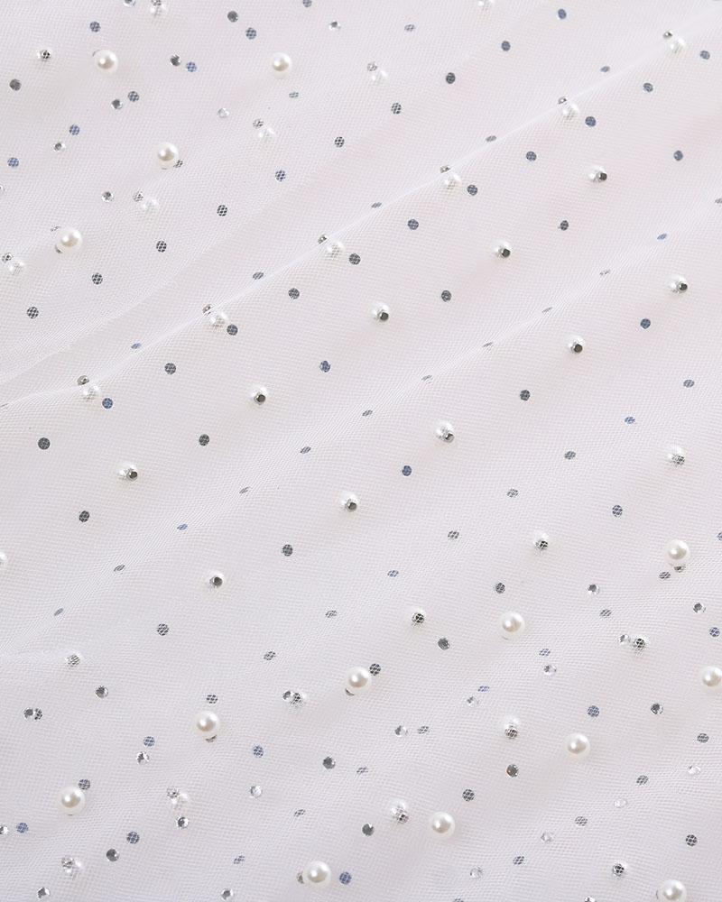 Mesh Sheer Pearl-Detail Dress