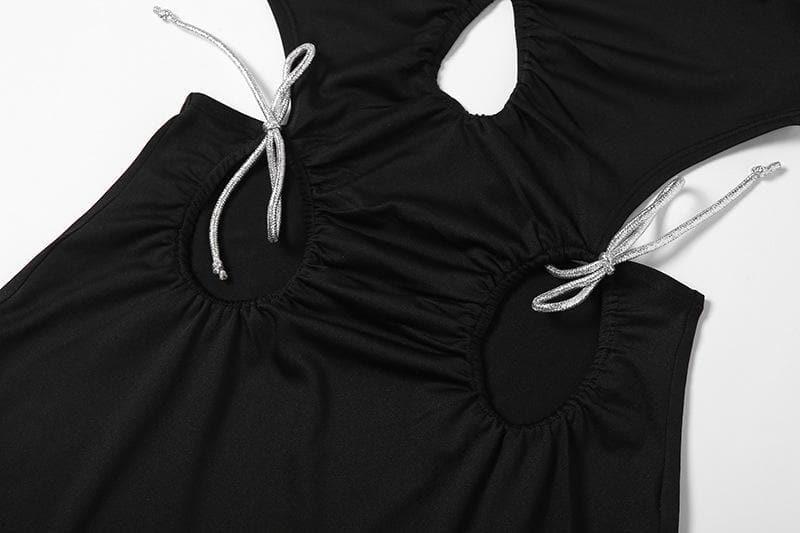 Plunging-V Strappy Knotted Dress with Cutout Details