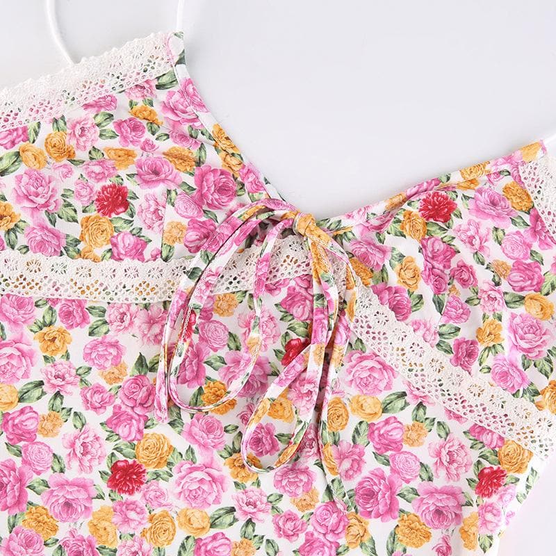 Printed Strappy Open-Back Dress with a V-Neck
