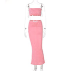 Square-Neck Spaghetti-Strap Top & Skirt Set with Ruched Details