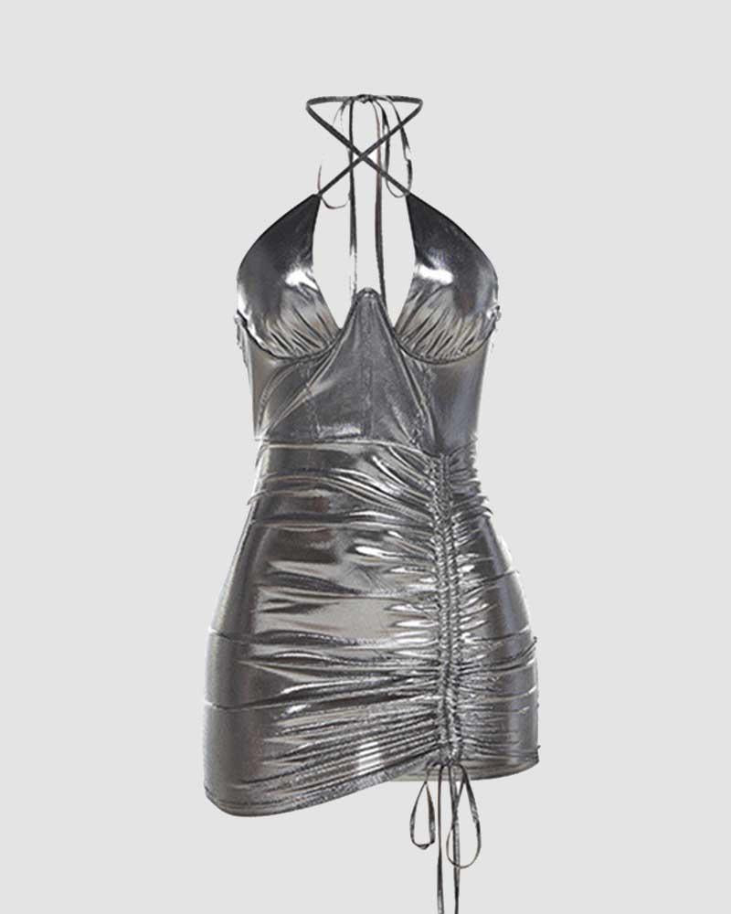 Short-Sleeve Dress with a Halter Neck