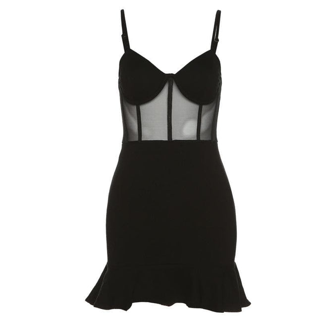 Strappy Ruffled Mesh Mini Dress with Ruched Details Main image