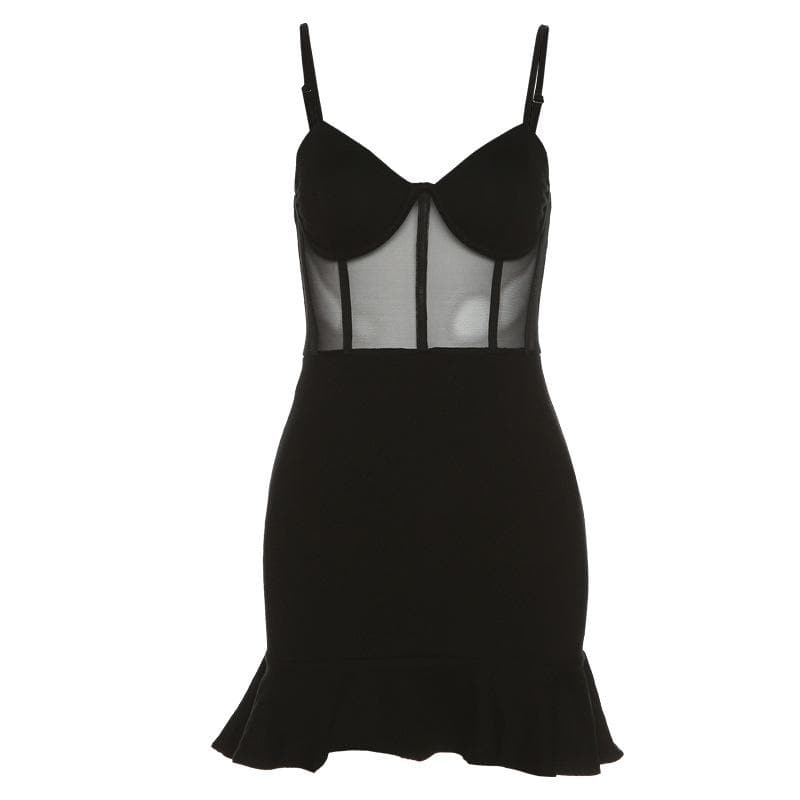 Strappy Ruffled Mesh Mini Dress with Ruched Details