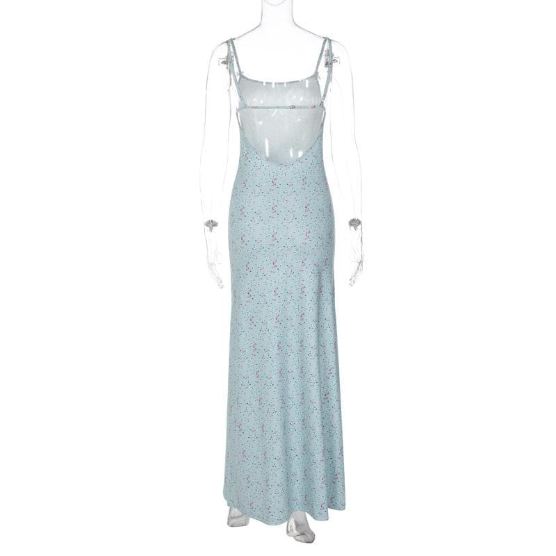Floral Square-Neck Strappy Maxi Dress with an Open Back