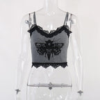 Abstract-Print Lace Strappy Cami Top