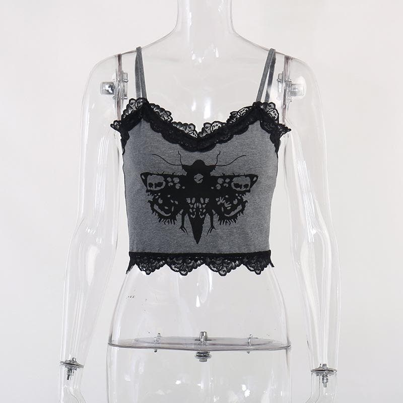 Abstract-Print Lace Strappy Cami Top