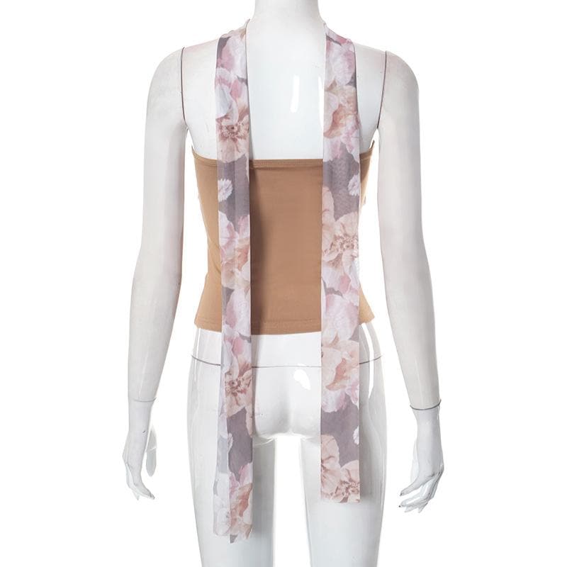 Floral Strapless Open-Back Top with Panel Details