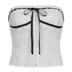 Strapless Open-Back Contrast-Detail Top with Button Details
