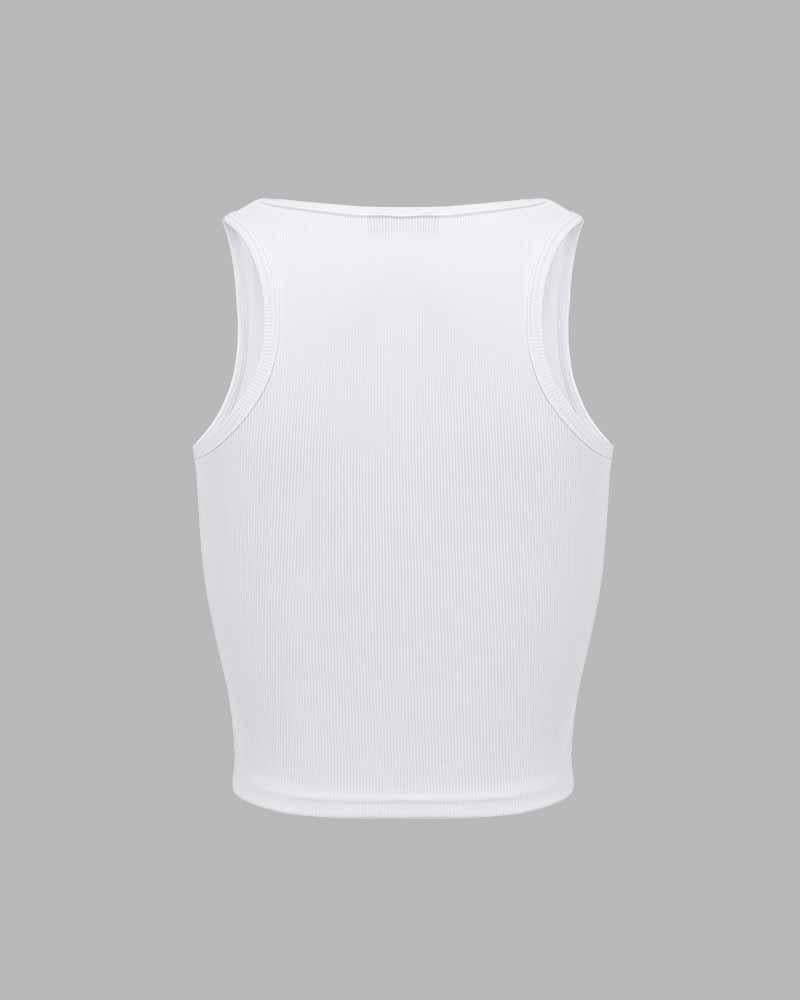 Lettered Strappy Tank Top with Rhinestone Accents