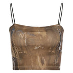 Printed Spaghetti-Strap Cropped Cami Top with a Square Neck