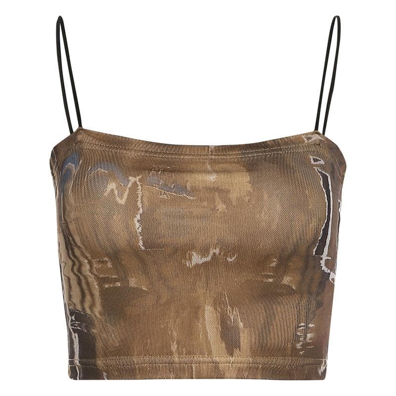 Printed Spaghetti-Strap Cropped Cami Top with a Square Neck