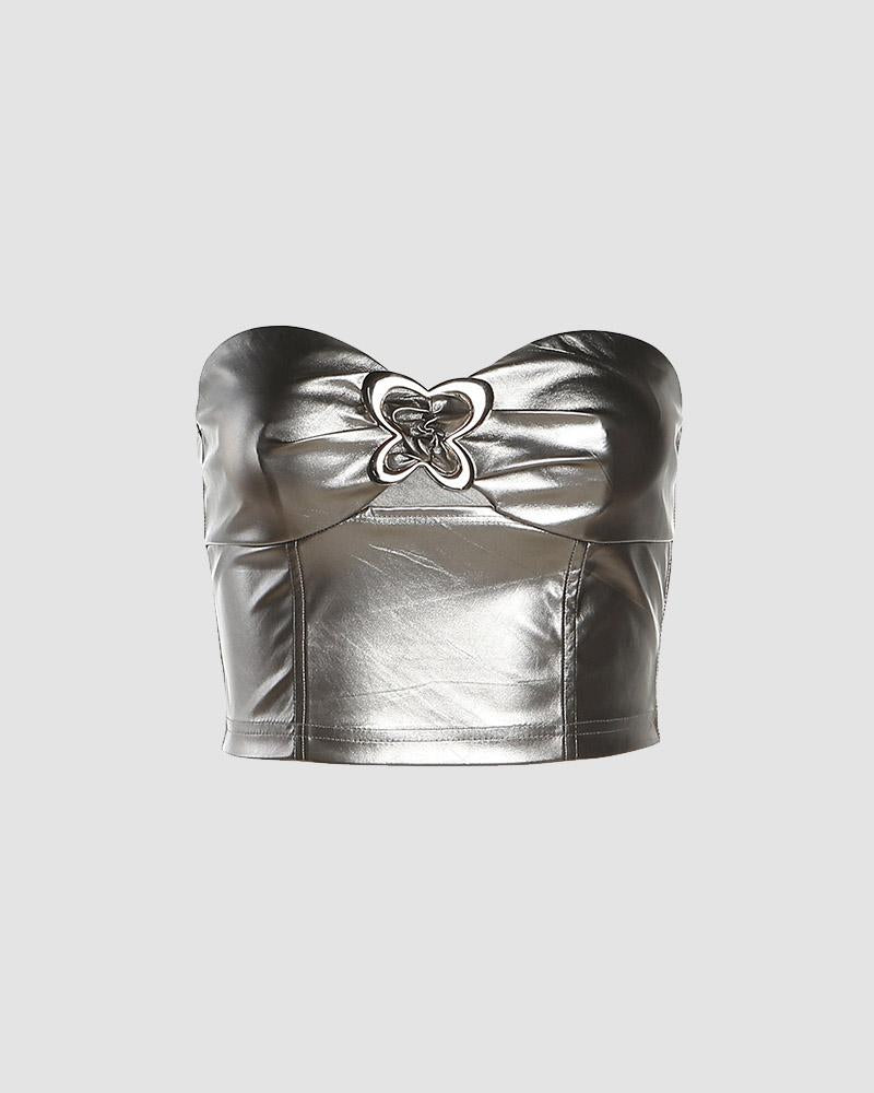 Strapless Cropped Top with Butterfly Details