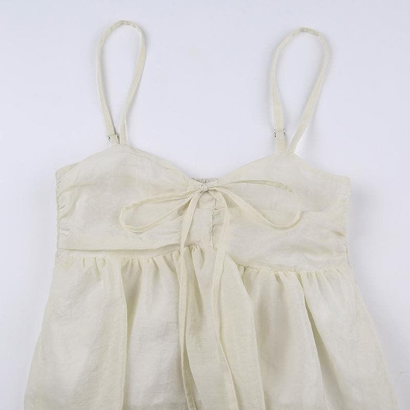 Strappy Ruffled Ruched Cami Top with a V-Neck