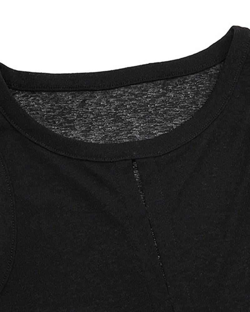 Slit-Detail Mesh Button-Detail Top