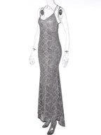 Snake-Print Scoop-Neck Strappy Maxi Dress with Cross-Back Straps