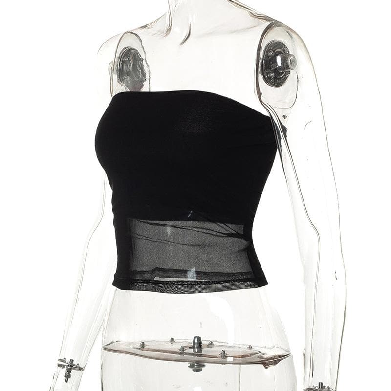 Strapless Open-Back Mesh Top