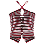 Striped Knit Strappy Cami Top with Cutout Details