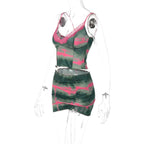 Tie-Dye Lace Strappy Top & Skirt Set with a V-Neck