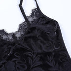 V-Neck Velvet Strappy Cami Top with Lace Details