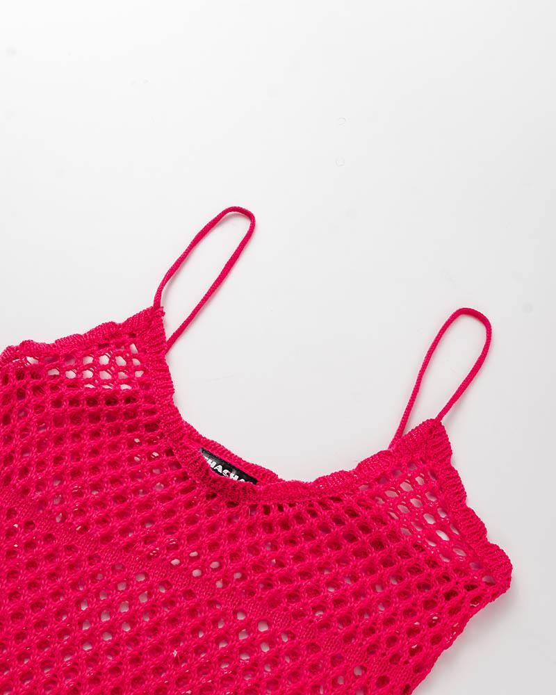 Crochet Strappy Mesh Maxi Dress