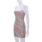 Lettered Square-Neck Strappy Mini Dress