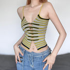 Striped Knit Strappy Cami Top with Cutout Details