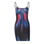 Printed Strappy Open-Back Mini Dress with a Scoop Neck