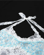 Blue Strappy Cami Top with Lace Details