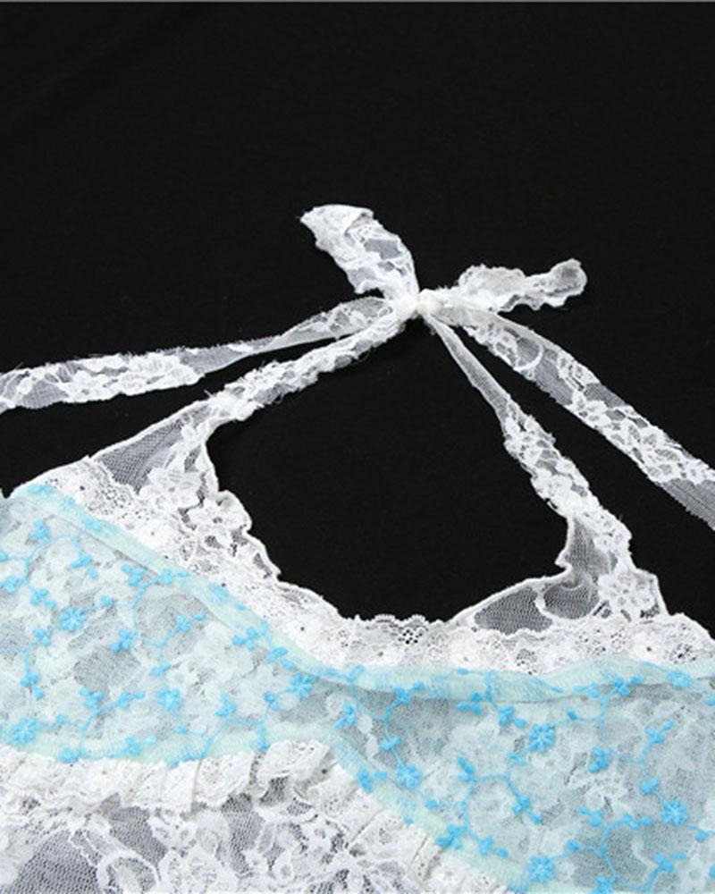 Blue Strappy Cami Top with Lace Details