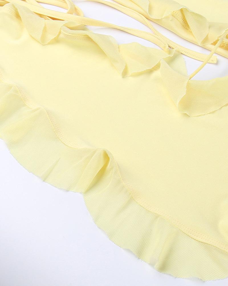 Halterneck Ruffled Short-Sleeve Dress