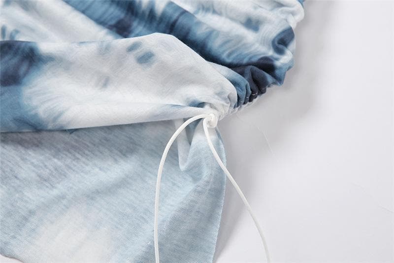 Tie-Dye Strappy Mini Dress with a Cowl Neck