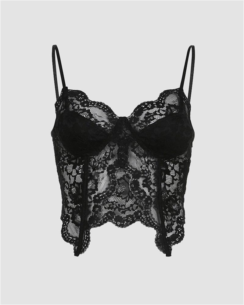 Lace Strappy Cami Top with a Split Detail
