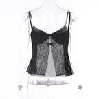 V-Neck Strappy Cropped Cami Top with Lace Details