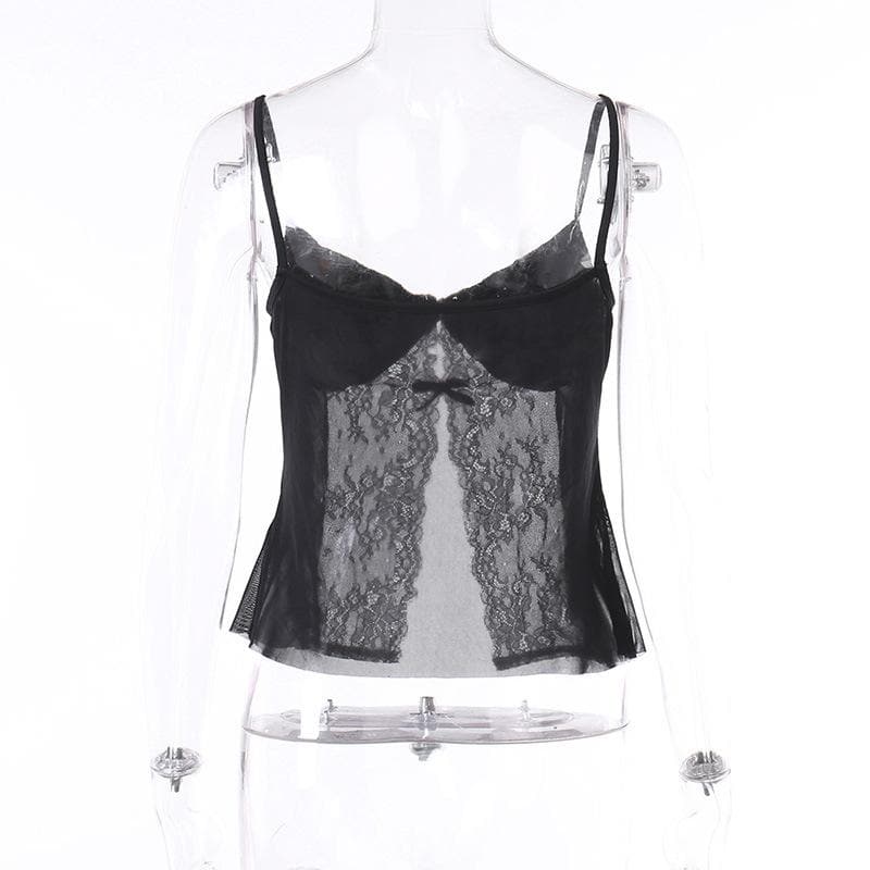 V-Neck Strappy Cropped Cami Top with Lace Details