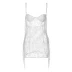 Lace Strappy Open-Back Mini Dress with Fringe Details