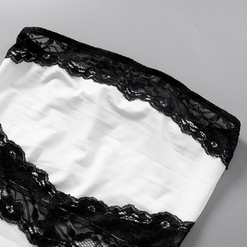 Lace Strapless Paneled Top with an Open Back