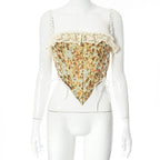 Floral Lace Ruffled Corset Top with Lace-Up Details