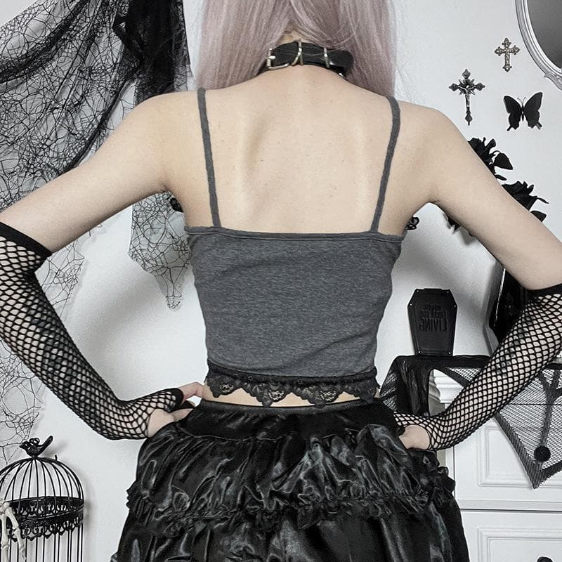 Abstract-Print Lace Strappy Cami Top