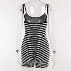 Striped Strappy Contrast-Detail Romper with an Open Back
