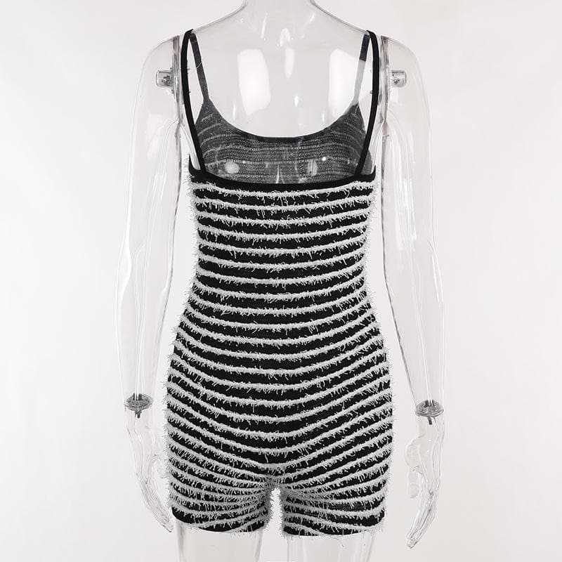 Striped Strappy Contrast-Detail Romper with an Open Back