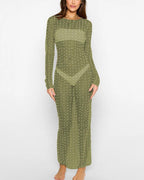 Mesh Sheer Pearl-Detail Dress