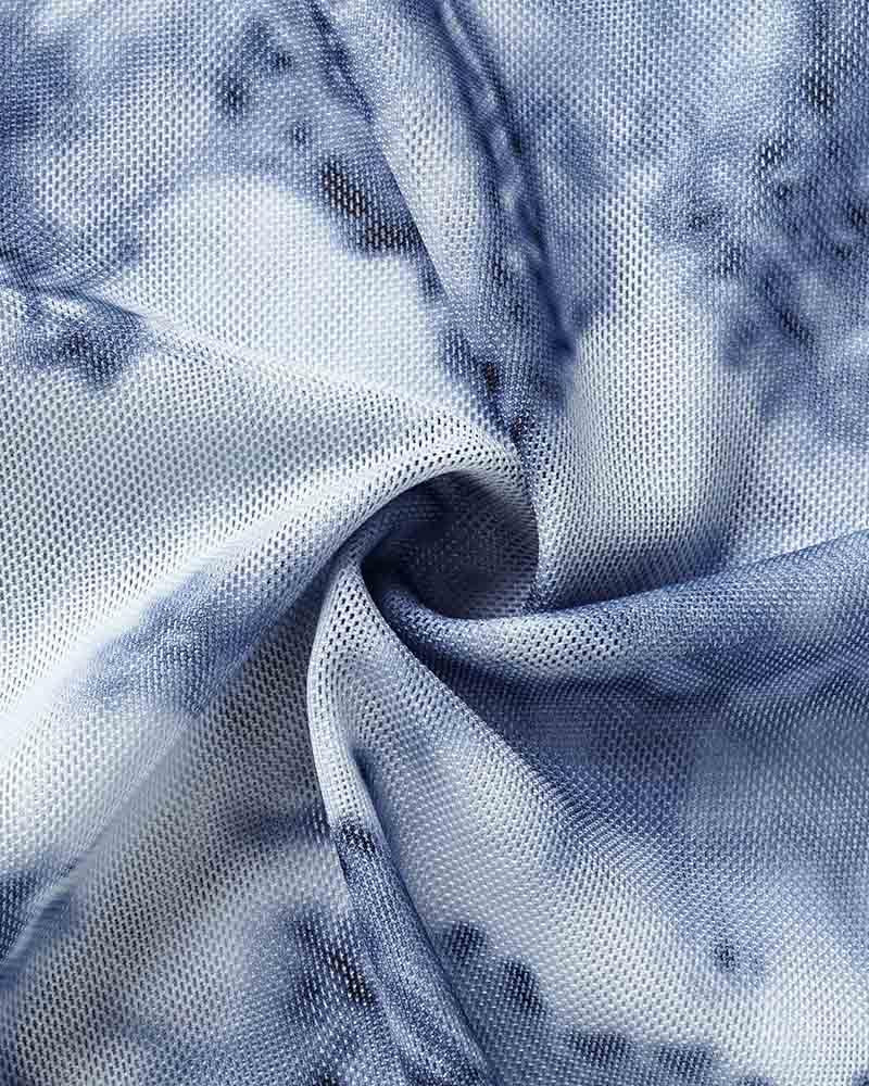 Abstract-Print Mesh Long-Sleeve Top
