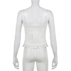 Strappy Open-Back Ruffled Cami Top with Lace Details