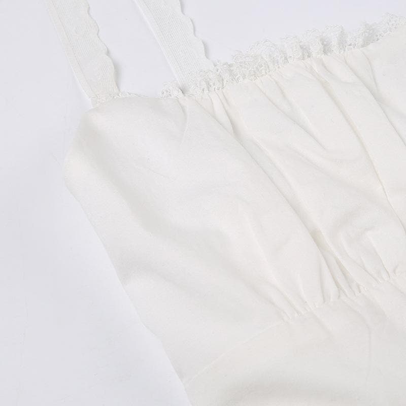 Lace Strappy Zip-Front Cami Top with an Open Back