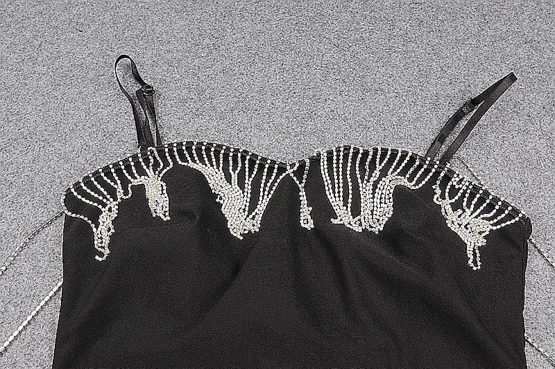 Sweetheart-Neck Strappy Fringed Dress