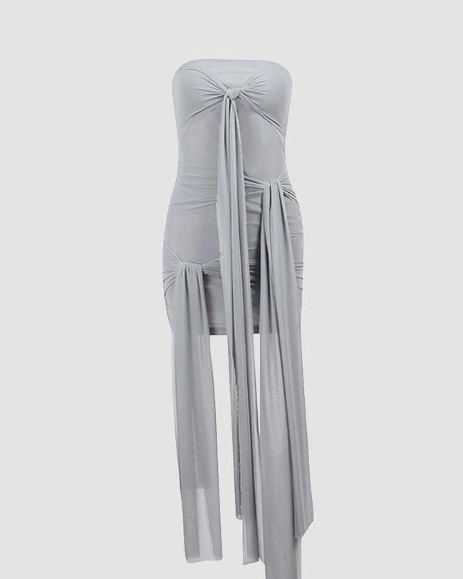 Strapless Draped Mini Dress with Ribbon Details Main image