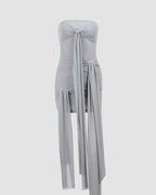 Strapless Draped Mini Dress with Ribbon Details
